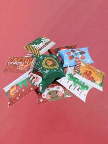 12/6/1pc Christmas Pillow Box Packaging Wedding Candy Paper Box, Christmas Pillow Gift Boxes With Santa, Snowman & Elk Prints For Candy, Small Presents, Holiday Party Favors, Stocking Stuffers, Table Decor, Secret Santa Exchange, Office Gift Wrapping, Winter Wedding, Birthday, And Home Decor