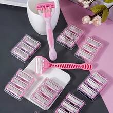 2 Handles + 36 Blades/Pink, Women's Universal, Manual 6-Layer Shaver, Stainless Steel Blades, Safe Anti-Scratch, Suitable For Home Grooming & Beauty Tools - Color Mixing - View 4