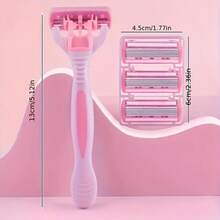 2 Handles + 36 Blades/Pink, Women's Universal, Manual 6-Layer Shaver, Stainless Steel Blades, Safe Anti-Scratch, Suitable For Home Grooming & Beauty Tools - Color Mixing - View 6