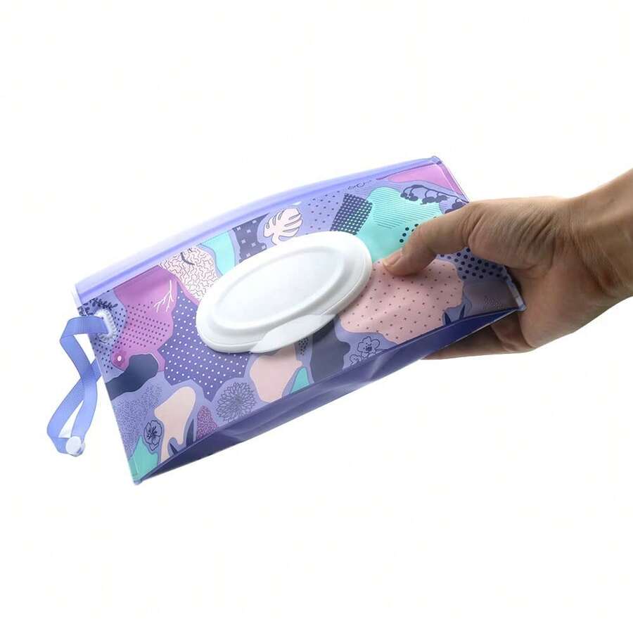 1 Pcs Reusable Travel Wipe Dispenser Bag – Bohemian Style Portable Wipe Case – Refillable Wet Wipe Pouch, Ideal For On-The-Go Use - Violet - 查看 1