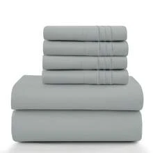 LUX DECOR 6-Piece Embroidered Bed Sheet Set – Brushed Microfiber, Deep Pocket, Lightweight & Breathable – Graduation Gifts, Home Decor, Sleep Protection For Dorms, Student Beds, Back‑To‑School Gift, Soft Bed Linens, Comfortable Sleep, Luxury Bed Set, Valentine's Day Bedroom, Spring Bedding Refresh, Guest Room Essentials, Dorm Room Bedding, Premium Bed Linens, Easy Care Sheets, Hypoallergenic Fabric, Year-Round Comfort, Master Bedroom Update, Matching Bedding Set, Hotel Quality Linens - 灰色 - 查看 10