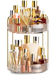 360° Rotating Makeup Organizer, Bathroom Make Up Spinning Holder Rack, Large Capacity Cosmetics Storage Vanity Shelf Countertop, Fits Cosmetics, Perfume, Skincare, Lipsticks - Trong sáng - Xem 1