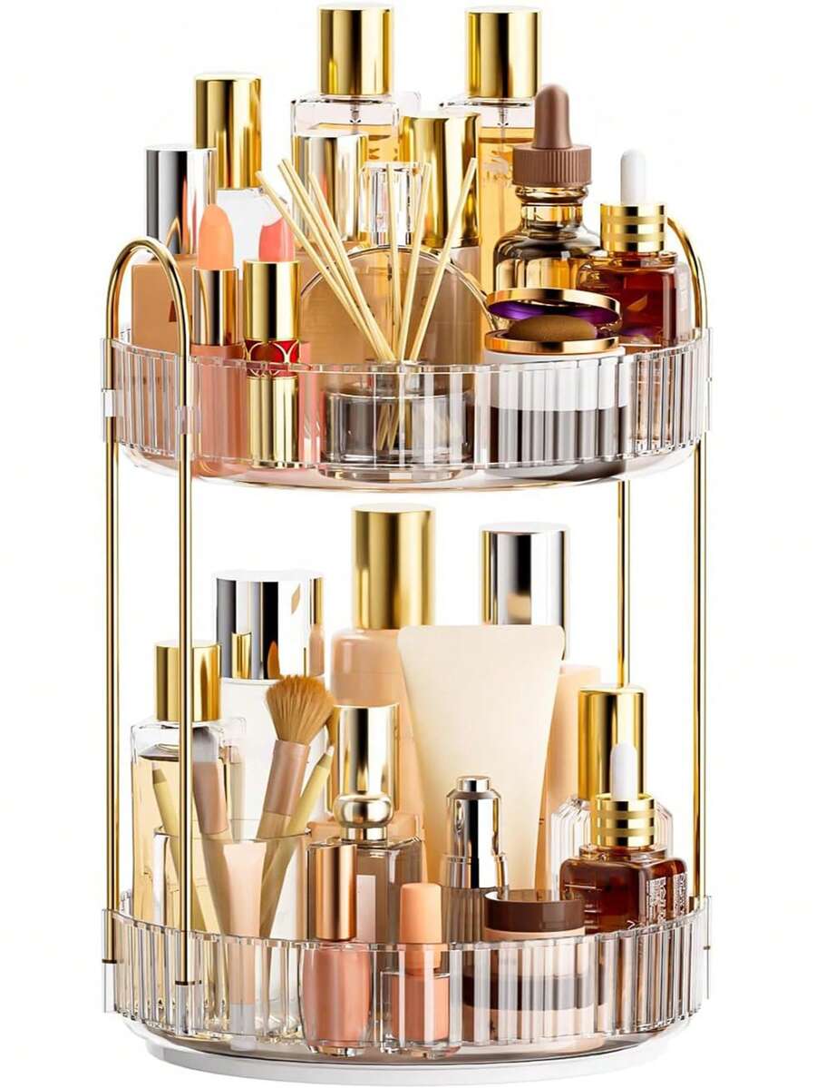 360° Rotating Makeup Organizer, Bathroom Make Up Spinning Holder Rack, Large Capacity Cosmetics Storage Vanity Shelf Countertop, Fits Cosmetics, Perfume, Skincare, Lipsticks - Trong sáng - Xem 1