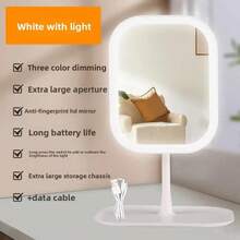 1 pieza Espejo de maquillaje LED con base giratoria y panel - Brillo ajustable, control táctil, espejo de tocador alimentado por USB con almacenamiento, caja de cosméticos portátil, regalo para mujeres - 2 colores disponibles