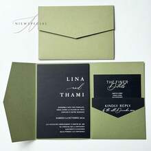 25pcs Tri-Fold Pocket Wedding Invitation Cards With Envelopes, Simple Invitation Cards For Engagement, 15th Birthday, Christening, DIY Invitations, 5*7 Inch Invitations, Pocket Invitations, Customized Invitations, Best Gifts, Wedding Decorations, Home Decor, Room Decor, Party Favors, Bridal Shower, Bachelorette Party Decor - Green - View 3
