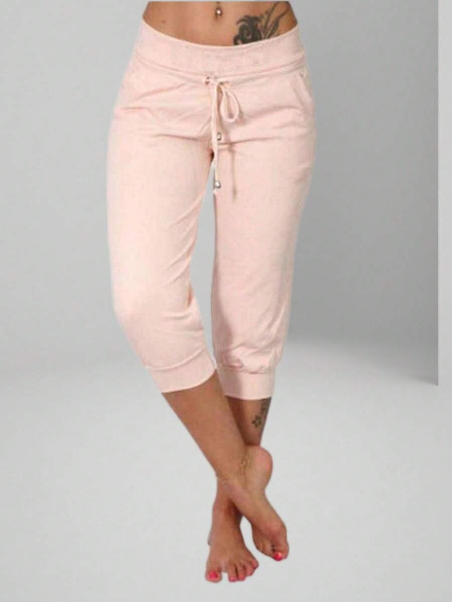 Womens Capri Yoga Pants Loose Drawstring Pajama Pants Lounge Joggers Pants With Pockets - Hồng - Xem 1