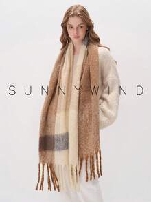 1pc Thick & Warm Elegant Plaid Scarf, Suitable For Autumn/Winter For Dress - Camel - View 11