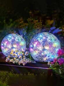 1/2 Outdoor Waterproof Solar Garden Ball Lamp, Cracked Glass Lawn Lamp 20LED Solar Ball Lamp, Suitable For Garden Landscape Lighting, Family Courtyard, Valentine's Day Outdoor Scene Arrangement, Vegetable Garden Night Decorative Lamp (2V 100MA Polycrystalline Silicon 1.2V AAA 800mah)