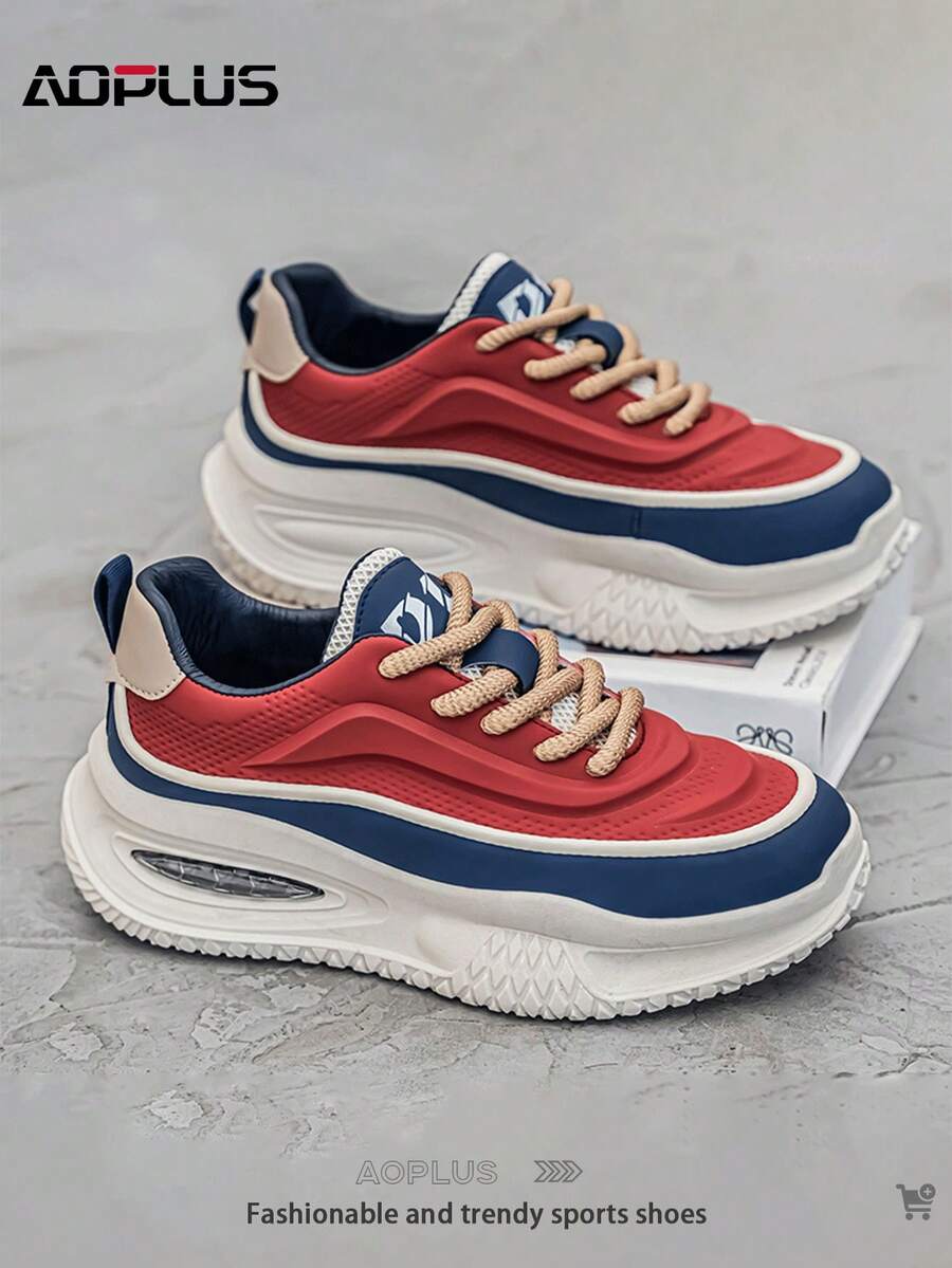 Outdoor Hiking Style Leisure Shoes For Men, Protective PU Upper And Non-Slip Rubber Sole. - 藍紅色 - 查看 1