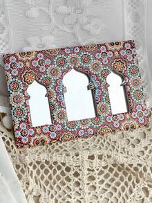 1pc Rectangular 3-Sided Bohemian Floral Pattern Ceramic Embossed Decorative Mirror With Hanging Board, Suitable For Home Decor, Daily Use And Holiday Gifts