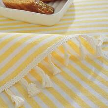 Striped Tablecloth Rectangle Tablecloths Cotton Blend Table Cloth Washable Tabletop Decorative Fabric Table Cover For Kitchen Dinning (Yellow, 55 X 102 Inch) - Yellow102x55Rectangular - View 5