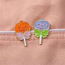 2pcs/Set Halloween Pumpkin Lollipop Enamel Pin Fashion Decorative Brooches Ornaments Lapel Bag Badges Jewelry Gifts 2025 New Style00