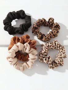 5pcs Fashionable Versatile Casual Leopard Print Hair Ties Set ,Animal Print Ponytail Head Accessories - Multicolor - View 5