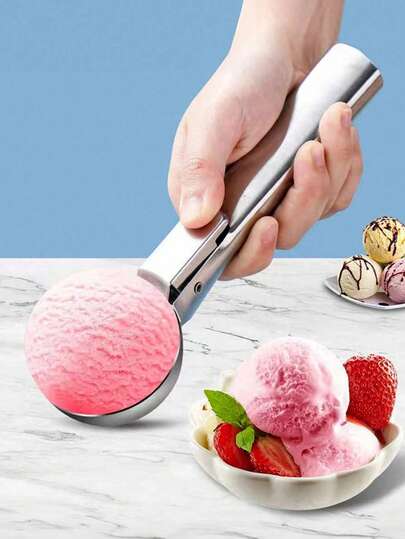 1pc Stainless Steel Ice Cream Scoop, Suitable For Frozen Yogurt, Multipurpose Ice Cream Spoon, Dual-Use Spoon, Non-Stick Ice Cream Scoop With Comfortable Anti-Frost Handle, Heavy-Duty Metal Ice Cream Scoop (With Trigger), Sturdy Filling Spoon, Home Ice Cream Tool Spoon, Easy To Clean, Applicable For Ice Cream, Cookie Dough, Smoothie, Almond, Ideal For Kitchen, Dessert Shop And Restaurant. Back To School Season