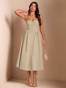 Women's Solid Color Strapless Dress, Inspired By Vintage Style, With A Shaping Bustier Design, Suitable For Everyday Wear Or As A Special Occasion Dress. - 卡其色 - 查看 4