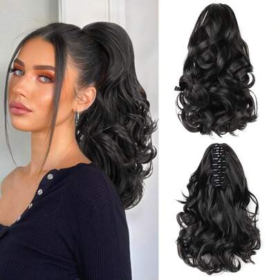 Ponytail Extension Curly Clip In Hair Extensions Black Wavy Hair