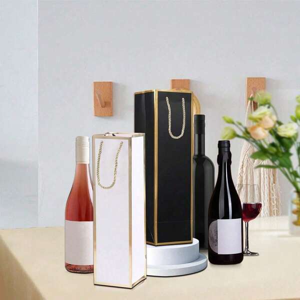 4 pezzi Borse regalo per bottiglie di vino, borse regalo di lusso per bottiglie di vino, borse per vino riutilizzabili con stampa in lamina dorata, borse per vino bianco con lamina dorata, adatte per banchetti, matrimoni, feste di anniversario, champagne, Natale