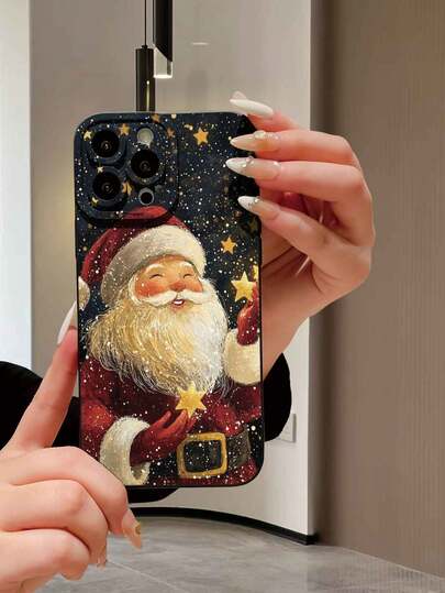 Capa de celular premium com estampa natalina do Papai Noel, preta, com orifício de precisão para proteção da lente e proteção contra quedas, compatível com as séries /OPO/Vivo/Redmi/ (1 unidade).