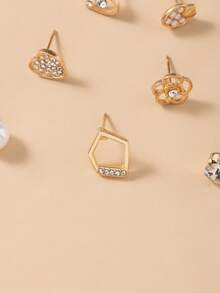 Bộ 30 bông tai đính đá hình trái tim, hoa, ngôi sao, nơ, quả anh đào, trang sức thời trang, đính đá kim loại giả ngọc trai, thích hợp cho trang phục hàng ngày, ngày lễ, thường ngày - Vàng - Xem 6