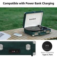 SILWISUN Vinyl Record Player 3 Speed Turntable With Bluetooth, Built In Battery, Portable Suitcase, Built In Speakers,Type-C Port 3.5mm Headphone Jack Aux In/RCA Out Pink For Home Decoration Gift