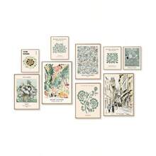 Sage Green Wall Art Prints Eclectic Decor, 9 PCS Sage Green Wall Decor Aesthetic, Green Matisse Wall Art Exhibition Poster Set, Bathroom, Hallway - Unframed
