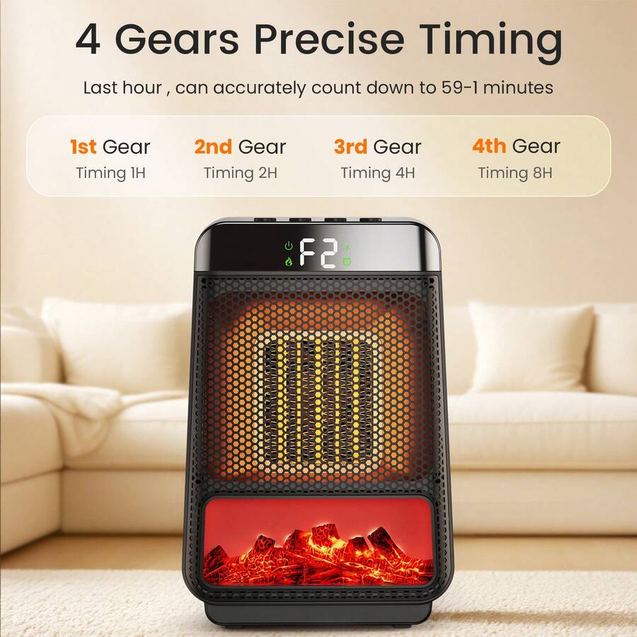 Space Heater 1pc 1500W Plug-In Portable Desktop Electric Heater , 3 Heat Settings, 4 Timer Functions, Mini Solar Powered Energy Efficient Fast Heating For Bedroom Home Use, Compact Size - 美規A型插(110-127V) - 查看 1