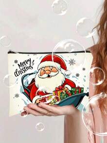 1/3/12pcs Vintage Santa Claus & Pine Cone Snowflake Print Cosmetic Bags - Lightweight Zipper Makeup Pouch, Polyester Travel Toiletry Organizer With Double-Sided Vivid Print, Suitable For Holidays, Parties, Travel, Ideal Gift For Women, Compact & Elegant Pattern Design Handheld Makeup Bag,Makeup Pouch,Cosmetic Bag,Travel Essential,Large Capacity,Large Makeup Bag,Christmas Gifts,Pouch,Travel,Gifts For Women,Women's Necessaire,Travel Essential,Pouch,Clutch / Small Handbag,Necessaire,Makeup Organizer,Makeup Organize,Pouch,Brush Holder,Mini Pouch,Large Capacity Pouch