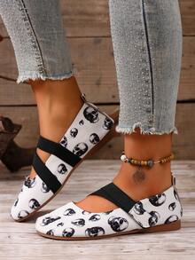 Women's Fashion Versatile Comfortable Halloween Skull Print Slip-On Flat Shoes, Suitable For All Seasons