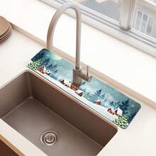 1 pièce Tapis de bonde en silicone antidérapant de la série Ambiance de Noël, tapis de bonde de cuisine, convient pour la protection et la décoration des robinets de salle de bain et de cuisine.