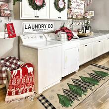 1/2pcs Christmas Floor Mat, Luxurious Green, Black And White Checked Christmas Tree Pattern Kitchen Floor Mat, Perfect For Indoor/Outdoor Use, Family Gatherings, Kitchen, Dining Room, Christmas Atmosphere Decoration, Home Decoration