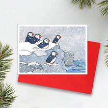 Tarjetas de Navidad, tarjetas navideñas con frailecillos en la nieve, tarjetas con tema natural, felicitaciones, cumpleaños, tarjetas de Navidad divertidas para el novio, tarjetas de , tarjetas de aniversario, tarjetas de viaje - Multicolor - Ver 1