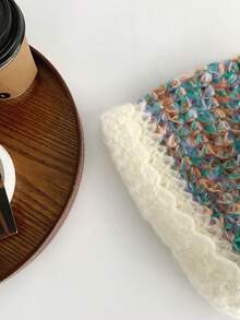 Vintage Grandma Plaid Hand-Crocheted Thick Yarn Balaclava Hat With Colorful Lace Ties, Earflap Beanie Scarf Combo, Warm Neck Gaiter Scarf Two-In-One Hat For Winter - Multicolor - View 9