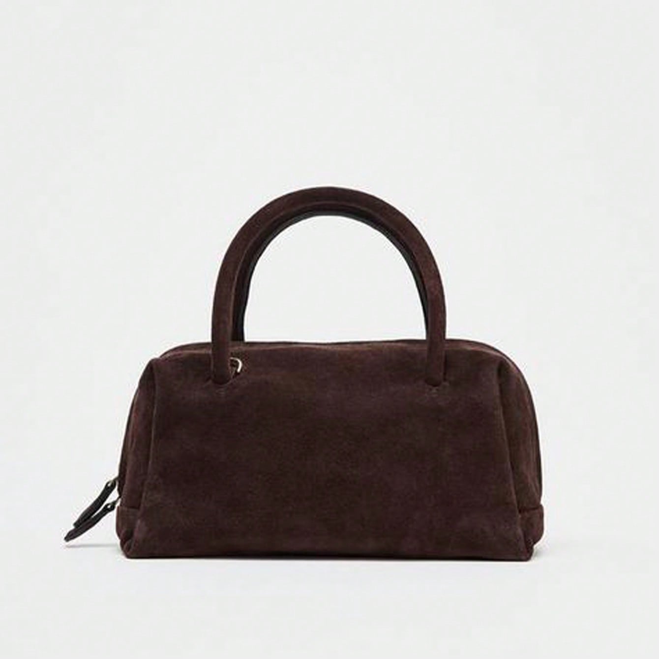 Women's Suede Shoulder Bag, Handbag & Crossbody Bag With Zipper, Bowling Bag Style, Boston Bag, Korean Fashion