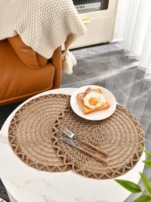 Juego de 2/4/6/8 piezas de posavasos redondos tejidos nórdicos antideslizantes, manteles individuales, accesorios de cocina, manteles para mesa de comedor, tapetes de mesa con diseño trenzado bohemio para decorar la mesa de comedor, cenas navideñas, restaurantes, fiestas, bodas, hoteles, fincas y reuniones familiares - Caqui - Ver 2