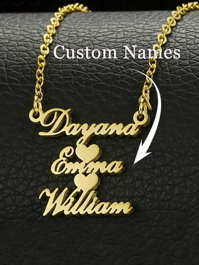 1pc Customized Name Necklace, Personalized 2-3 Names Necklaces With Hearts,Stainless Steel Jewelry,Necklaces For Women, Simple Name Pendant Accessories, Go To School, Birthday, Anniversary Gifts, Christmas Gifts To Her, Family, Friendship Gifts,Halloween Jewelry,Halloween Decor