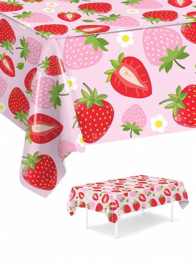 1 pieza Mantel desechable a prueba de agua con tema de fresa, mantel con patrón de fresa rosa para decoración de fiesta de cumpleaños, decoración de fiesta de cumpleaños con tema de fresa, decoración de fondo de fiesta de cumpleaños, decoración de mesa de cocina y comedor, decoración de habitación de cumpleaños, decoración de escena de fiesta de fresa, decoración de fiesta de baby shower, regalo para mesa de comedor y bar, mantel para picnic y camping al aire libre, conjunto de mantel fácil de limpiar, favor de fiesta