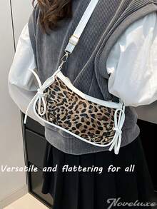 1pc Retro Lace Up Bow Decor Crossbody Shoulder Armpit Satchel Bag, Suitable For Dates, Outings, Parties, Fashionable Bow Purse For Women.Baguette Bag.Gothic Clutch For Halloween.Slim Profile Crossbody.Leopard Print Bag .Can Be Used As Valentine's Day, Thanksgiving, Halloween,Christmas Gift.Fashionable Leopard Print Women's Crossbody Bags, Shoulder Bags And Handbags, Adjustable Shoulder Straps,Retro And Elegant, Suitable For Everyday And Formal Occasions, Essential For Everyday Dates, And Ideal For Commuting And Travelling. - 多色 - 查看 6