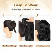 Ponytail Extension Curly Clip In Hair Extensions Black Wavy Hair - Multicolor - View 5