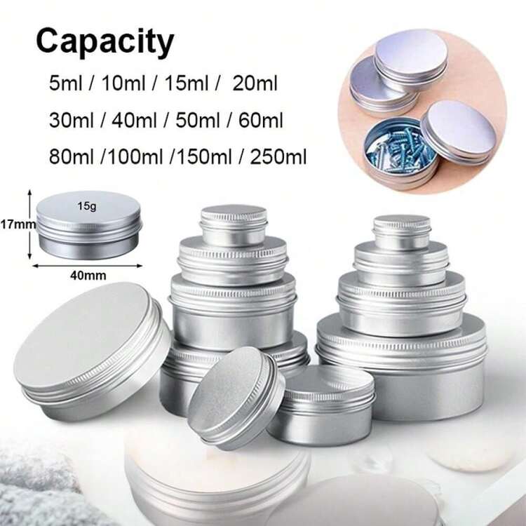 10 件 5-60 毫升空铝制化妆品罐罐子容器盒螺旋盖工艺品 - 銀色 - 查看 6