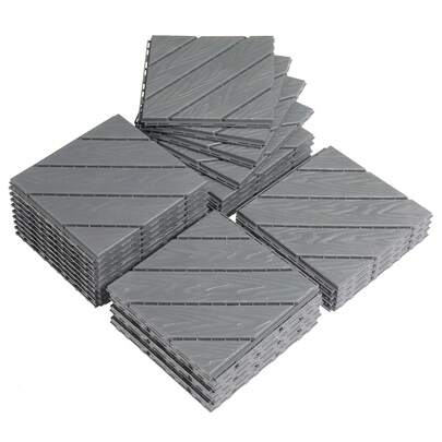 Plastic Interlocking Deck Tiles, 27 Pack, 11.8"X11.8" Waterproof Flooring Tiles For Indoor And Outdoor, Patio Floor Decking Tiles For Porch Poolside Balcony Backyard, Dark Grey