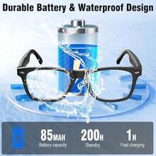 AI Translation Smart Glasses With Chat GPT For Men And Women, Bluetooth Sunglasses With Translator 164 Languages , Music Playback & Hands-Free Calls, UV & Blue Light Protection Pure Black Sunglasses - 黑色 - 查看 7