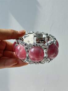 1 件优雅新款透明粉色树脂手链，条纹拼布不对称手链，迷人的女士叠戴珠宝 - 彩色 - 查看 14