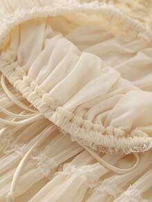 Women's Solid Color Sexy Backless Halter Neck Ruffle Lace Trim Seethrough Camisole & Maxi Skirt Set