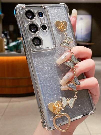 (Con protector de pantalla) (Pulsera de mariposa) Funda de teléfono minimalista, Funda espacial, Funda protectora de alta gama a prueba de golpes/de silicona TPU de borde suave, Funda de lujo a prueba de polvo con borde perforado y reforzado compatible con Samsung Galaxy S24 Ultra/S24 Plus/S24/S23 Ultra/S23 Plus/S23/S22 Ultra/S22 Plus/S22/S21 Ultra/S21 Plus/S21 FE/S23 FE/S20 Ultra/S20 Plus/S20 FE y soporte Chapado + Funda protectora de alta gama de borde suave de silicona TPU con cobertura completa para mujeres/hombres aplicable para A5x/C1 2 3 4 5 6 7 8 9/9 8 7 6 5 4 3 2 1 Aplicable para A1 2 3 4 5 6 7 8 9 9 8 7 6 5 4 3 2 1