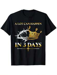 [Comfortable] He Is Risen In 3 Days Unisex Easter T-Shirt – 100% Cotton Casual Round Neck Short Sleeve Tee With Crown & Thorn Design, Black, S-5XL - màu đen - Xem 1