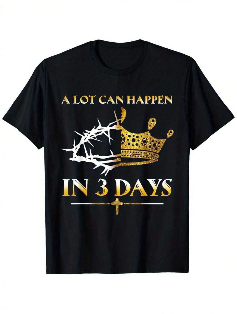 [Comfortable] He Is Risen In 3 Days Unisex Easter T-Shirt – 100% Cotton Casual Round Neck Short Sleeve Tee With Crown & Thorn Design, Black, S-5XL - màu đen - Xem 1
