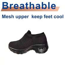 女士空气垫舒适减震针织系带休闲舞鞋，运动休闲，适合女士步行一脚蹬鞋