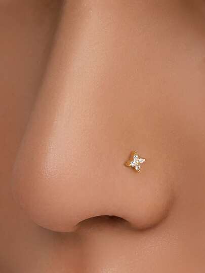1pc S925 Sterling Silver Gold Classic Diamond Four-Leaf Clover Nose Stud/Ear Stud, Simple Hypoallergenic, Sterling Silver Jewelry, Holiday Gift, Unisex Mini Exquisite Pierced Jewelry, Suitable For Men And Women Daily Wear