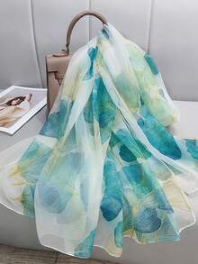 وشاح شيفون مطبوع بورقة السرو الأخضر للنساء، أنيق وجذاب، رقيق وشبه شفاف، مناسب للارتداء اليومي قطعة واحدة