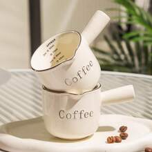1pc Retro Cream Ceramic Espresso Measuring Cup With Handle - 300ml/600ml/800ml/200ml Markings, "Coffee" Printed, Reusable, High-Quality Home Coffee Brewing Tool, Hand Wash Only - Multicolor - View 4